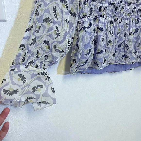 NWT Rebecca Taylor Deco Floral Print Silk Blouse - Fleur Aster Ruffle Peplum - Picture 5 of 7